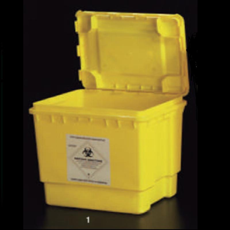 Контейнер біобезпеки, 30 л, жовтий,ПП, з ручкою та кришкою для збору та утилізації потенційно небезпечних біологічно забруднених медичних відходів